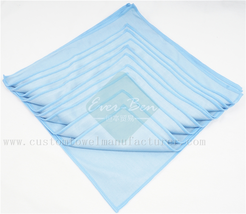 China Custom glass and mirror cleaning cloths Exporter Bulk Blue microfiber towels Supplier